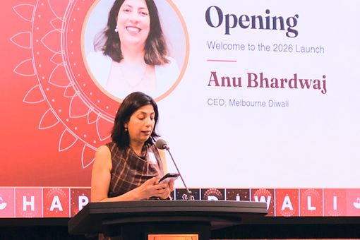 Anu Bhardwaj of Melbourne Diwali speaks at the Launch