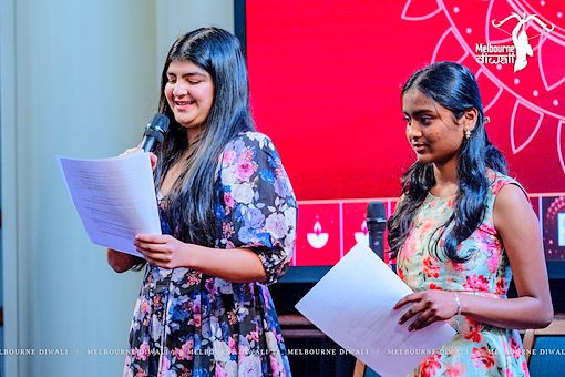 The MCs, Kyra Gupta and Sudeeksha Addagudi, welcome guests